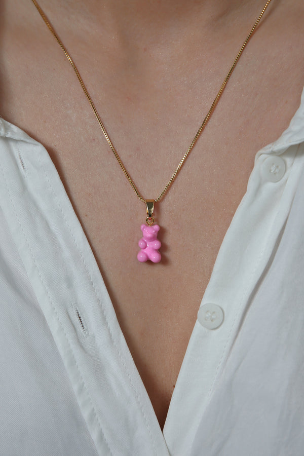 Crystal Haze Nostalgia Bear - Classic Connector - Gold - Candy Pink