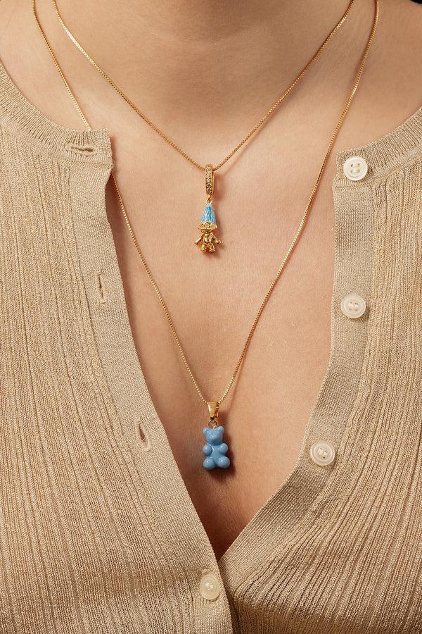 Crystal Haze Nostalgia Bear - Classic Connector - Gold Plated - Sky Blue