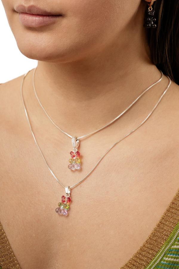 Crystal Haze Nostalgia Bear - Classic Connector - Silver Plated - Rainbow