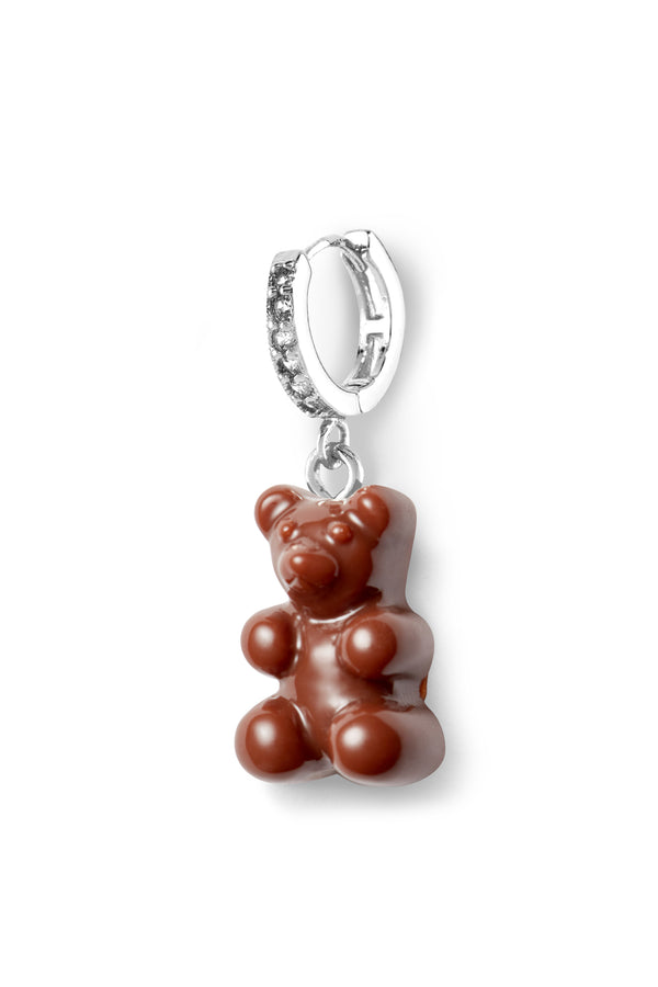 crystal haze Nostalgia bear hoop - Chocolate - Silver plated