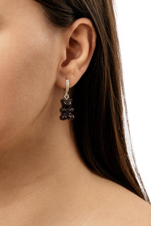Crystal Haze Nostalgia Bear Hoop - Licorice - Silver Plated