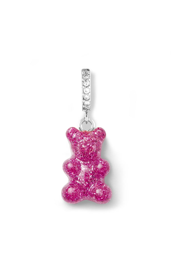 Crystal Haze Nostalgia Bear Hoop - Magenta - Silver Plated