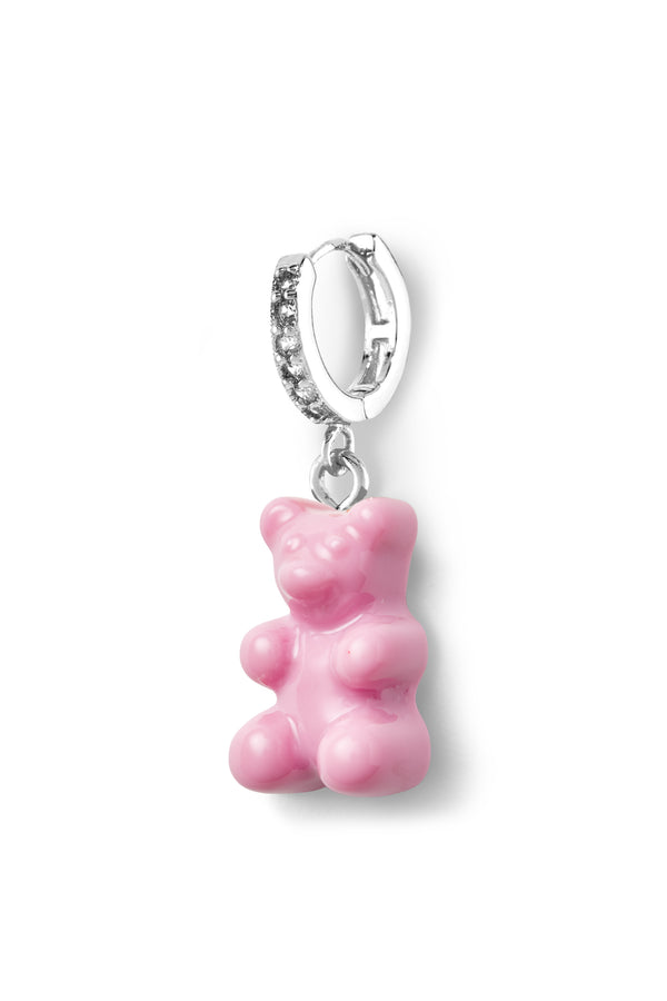 Crystal Haze Nostalgia Bear Hoop - Pave Connector - Silver Plated - Candy Pink