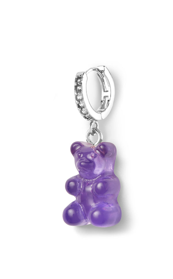 Crystal Haze Nostalgia Bear Hoop - Plum - Silver Plated