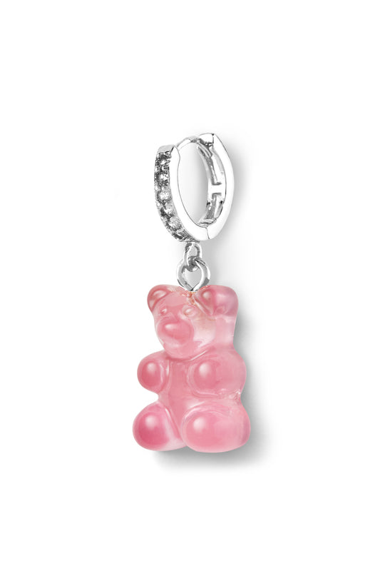 Crystal Haze Nostalgia Bear Hoop - Silver Plated - Bubblegum Pink