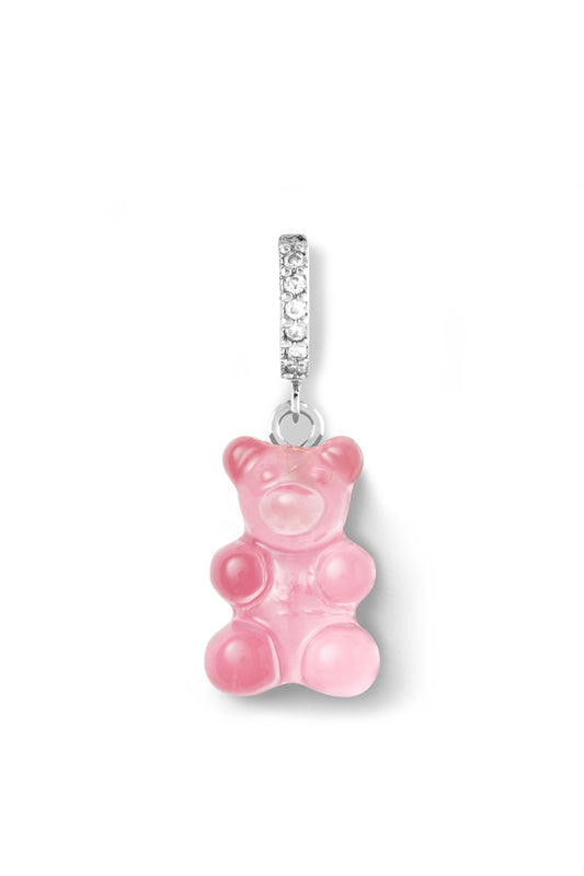 crystal haze Nostalgia bear hoop - Silver Plated - Bubblegum pink
