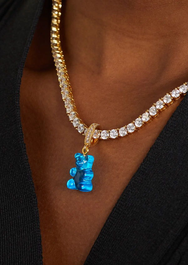 Crystal Haze Nostalgia Bear - Pave Connector - Gold Plated - Azure