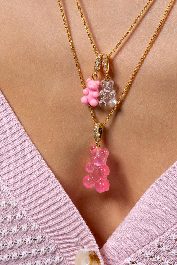 Crystal Haze Nostalgia Bear - Pave Connector - Gold Plated - Bubblegum Pink