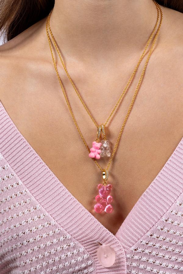 Crystal Haze Nostalgia Bear - Pave Connector - Gold Plated - Bubblegum Pink