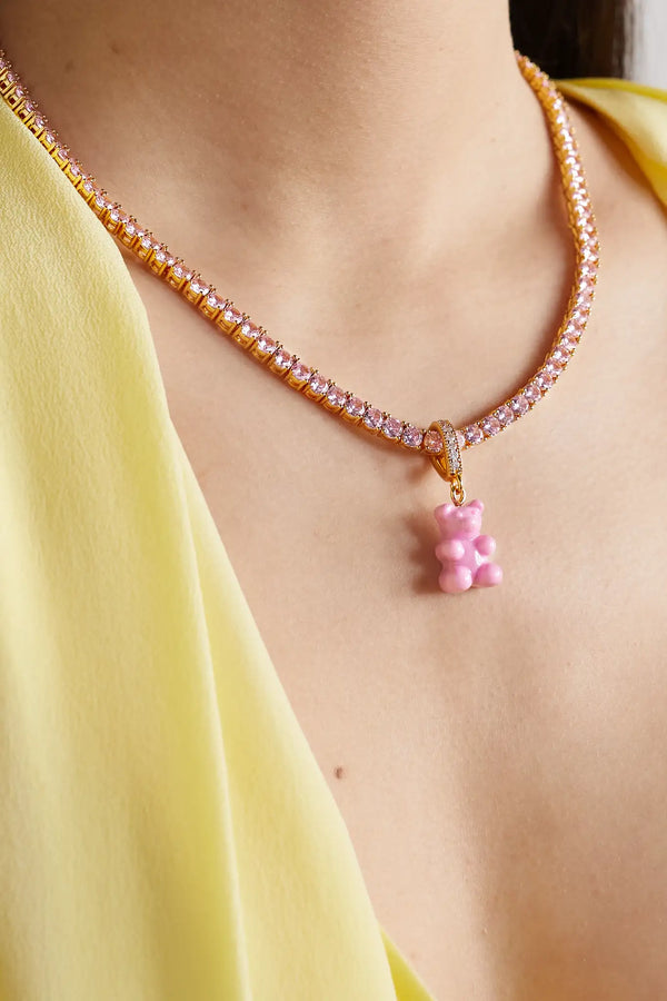 Crystal Haze Nostalgia Bear - Pave Connector - Gold Plated - Candy Pink