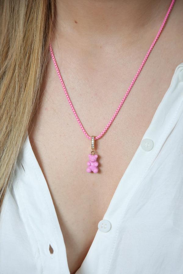 Crystal Haze Nostalgia Bear - Pave Connector - Gold Plated - Candy Pink
