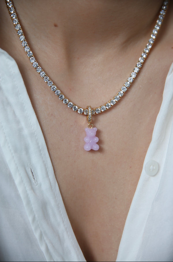 Crystal Haze Nostalgia Bear - Pave Connector - Gold Plated - Lavender