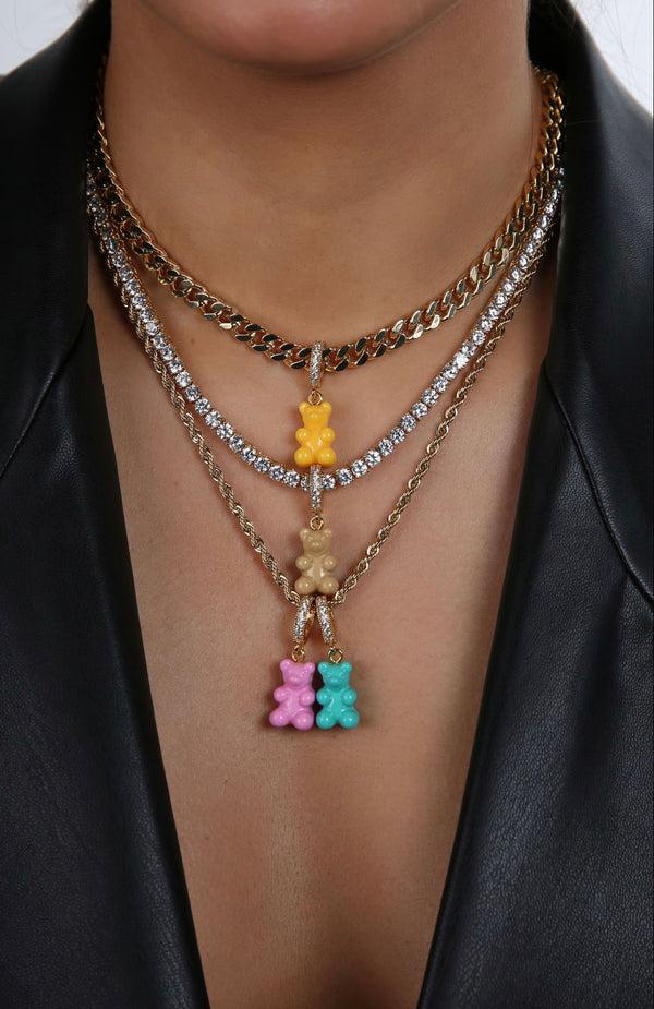 crystal Haze Nostalgia Bear - Pave Connector - Gold Plated - Mykonos Blue