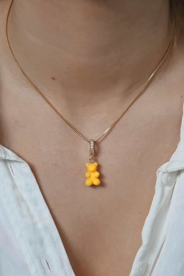 Crystal Haze Nostalgia Bear - Pave Connector - Gold Plated - NYC Taxi Yellow