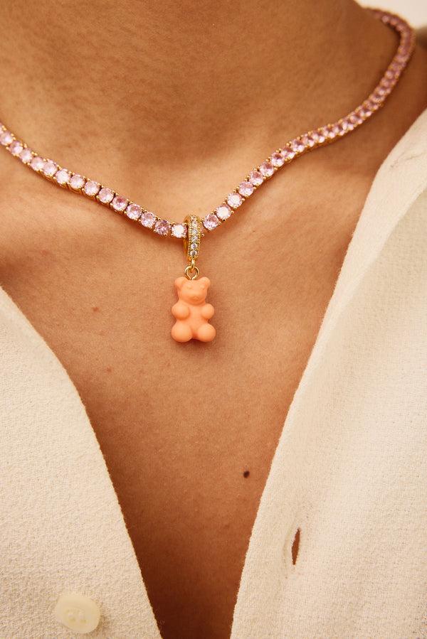 Crystal Haze Nostalgia Bear - Pave Connector - Gold Plated - Peachy