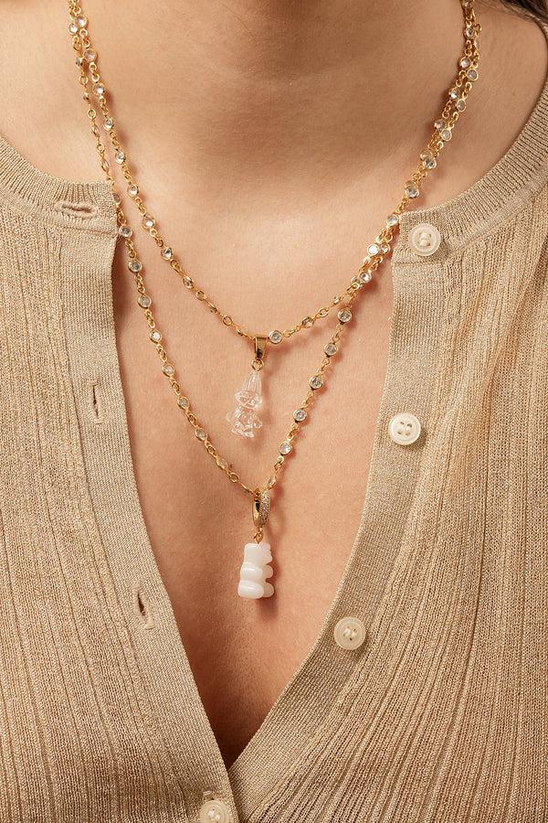 Crystal Haze Nostalgia Bear - Pave Connector - Gold Plated - Pearly