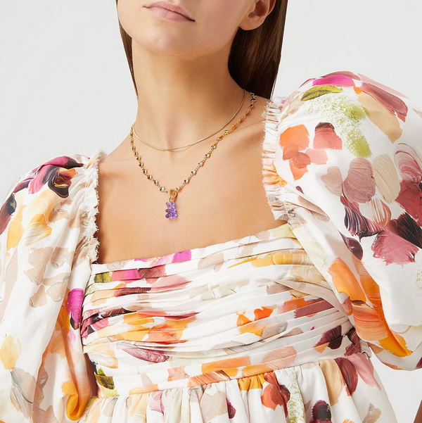 Crystal Haze Nostalgia Bear - Pave Connector - Gold Plated - Plum