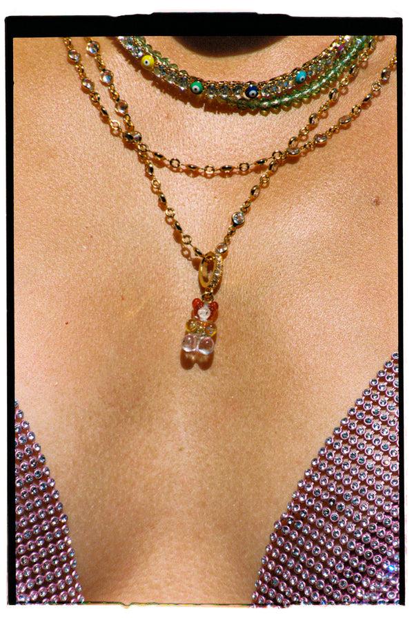 Crystal Haze Nostalgia Bear - Pave Connector - Gold Plated - Rainbow