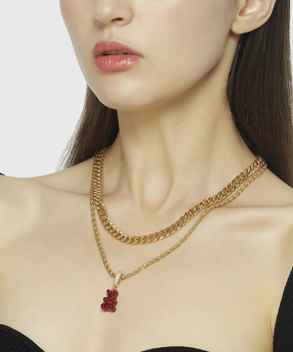 Crystal Haze Nostalgia Bear - Pave Connector - Gold Plated - Red Velvet