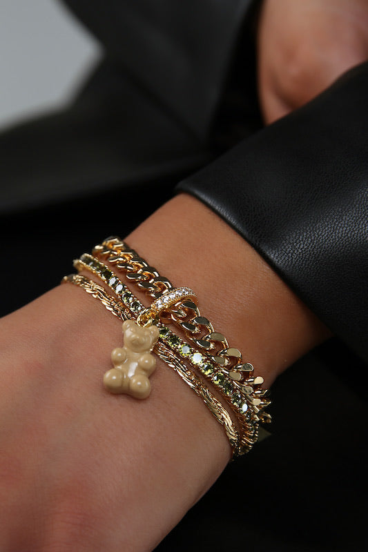 Crystal Haze Nostalgia Bear - Pave Connector - Gold Plated - Salt Caramel
