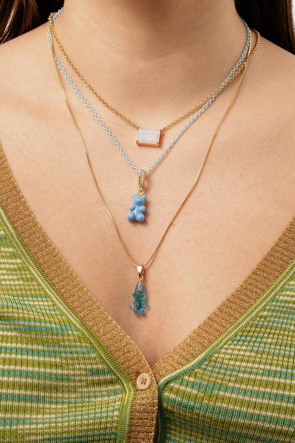 Crystal Haze Nostalgia Bear - Pave Connector - Gold Plated - Sky Blue