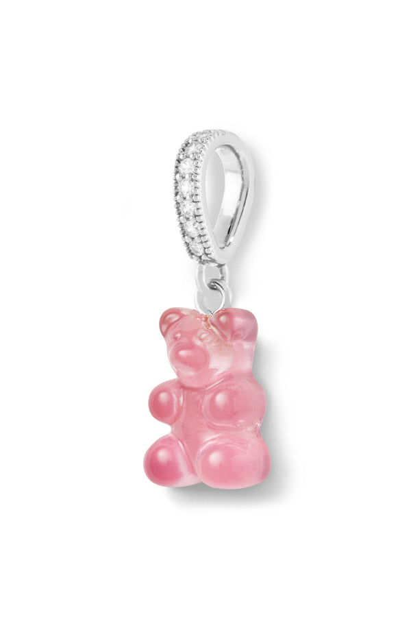 Crystal Haze Nostalgia Bear - Pave Connector - Silver Plated - Bubblegum Pink