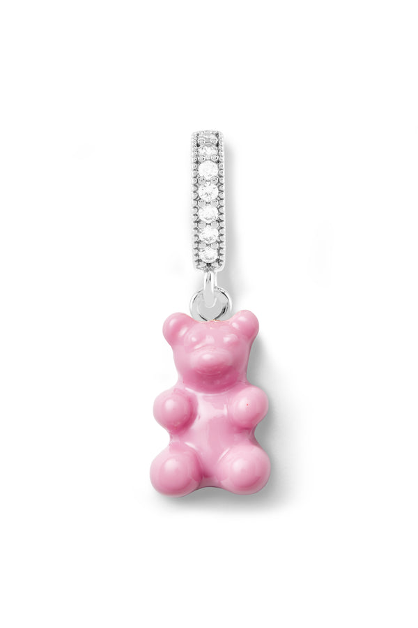 Crystal Haze Nostalgia Bear - Pave Connector - Silver Plated - Candy Pink