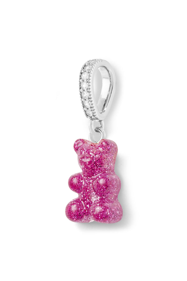 Crystal Haze Nostalgia Bear - Pave Connector - Silver Plated - Magenta