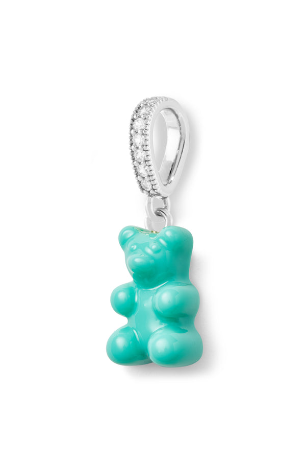 Crystal Haze Nostalgia Bear - Pave Connector - Silver Plated - Mykonos Blue