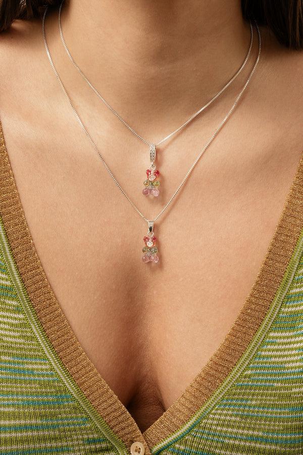 Crystal Haze Nostalgia Bear - Pave Connector - Silver Plated - Rainbow