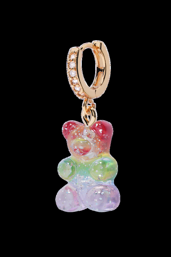 Crystal Haze Nostalgia Bear Pave Hoop - Gold Plated - Rainbow