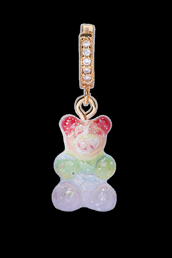 crystal haze Nostalgia Bear Pave Hoop - Gold Plated - Rainbow