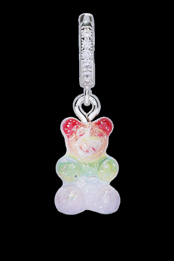 Crystal Haze Nostalgia Bear Pave Hoop - Silver Plated - Rainbow
