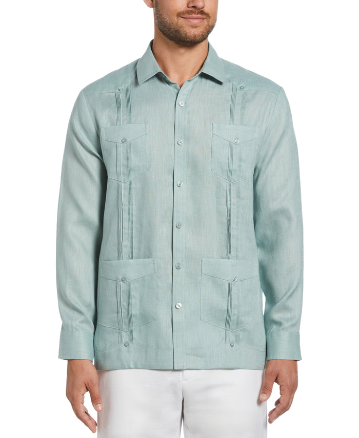 cubavera 100% Linen Classic Guayabera Shirt - Long Sleeve Blue Surf