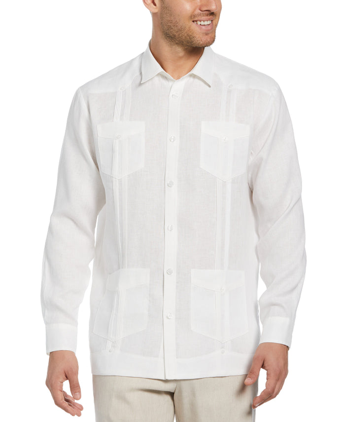 cubavera 100% Linen Classic Guayabera Shirt - Long Sleeve Bright White