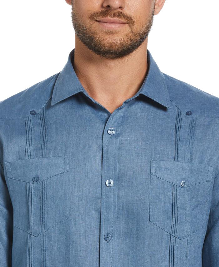 Cubavera 100% Linen Classic Guayabera Shirt - Long Sleeve Captains Blue