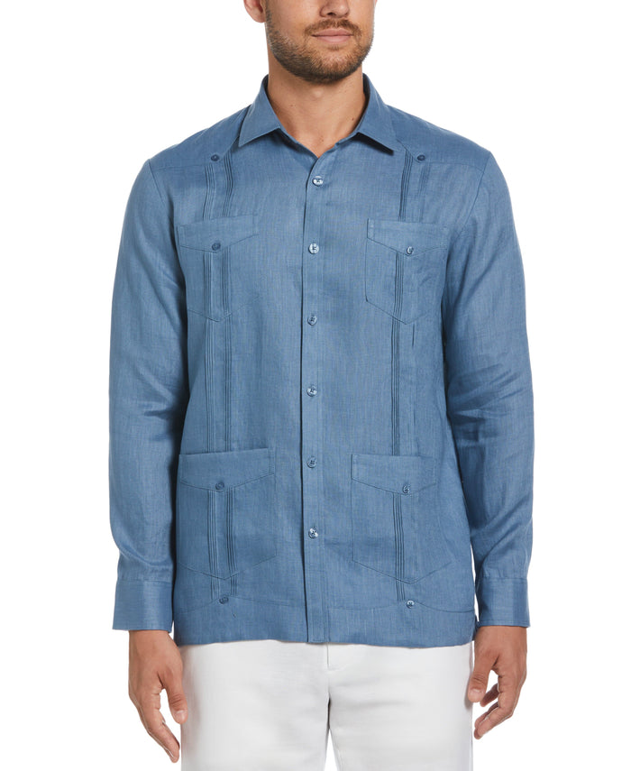 cubavera 100% Linen Classic Guayabera Shirt - Long Sleeve Captains Blue