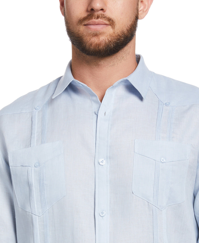 Cubavera 100% Linen Classic Guayabera Shirt - Long Sleeve Cashmere Blue