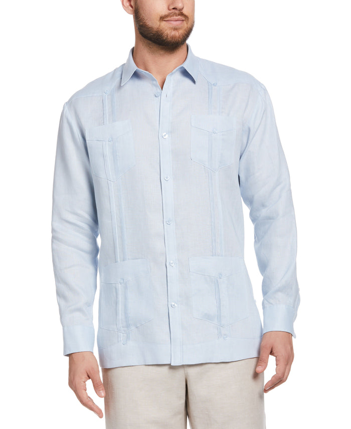 cubavera 100% Linen Classic Guayabera Shirt - Long Sleeve Cashmere Blue