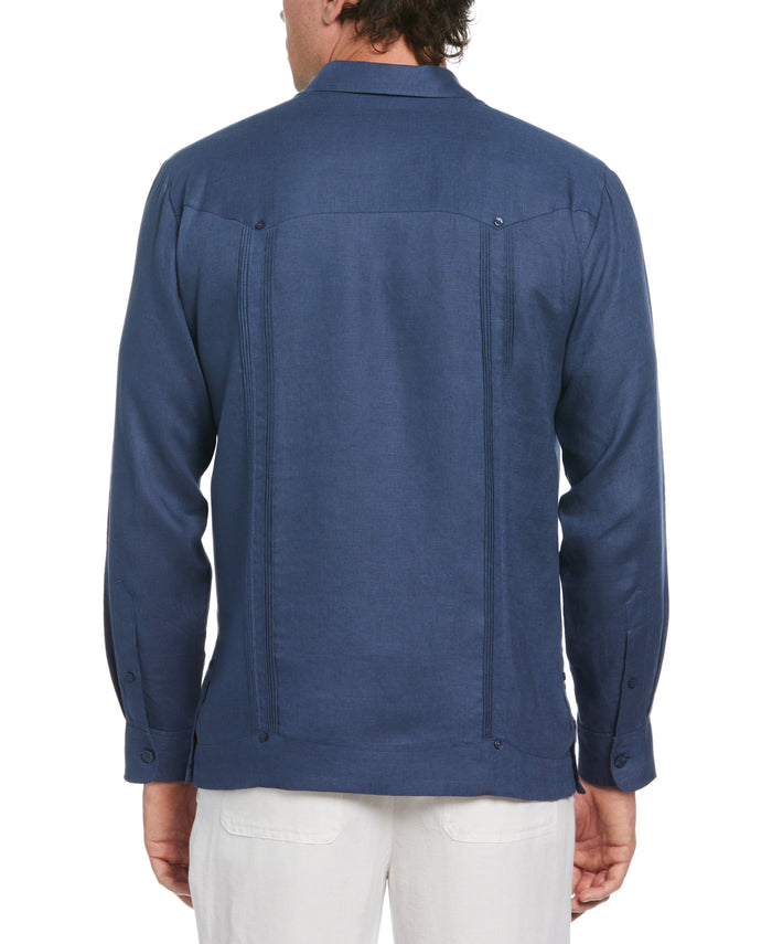 Cubavera 100% Linen Classic Guayabera Shirt - Long Sleeve Ensign Blue