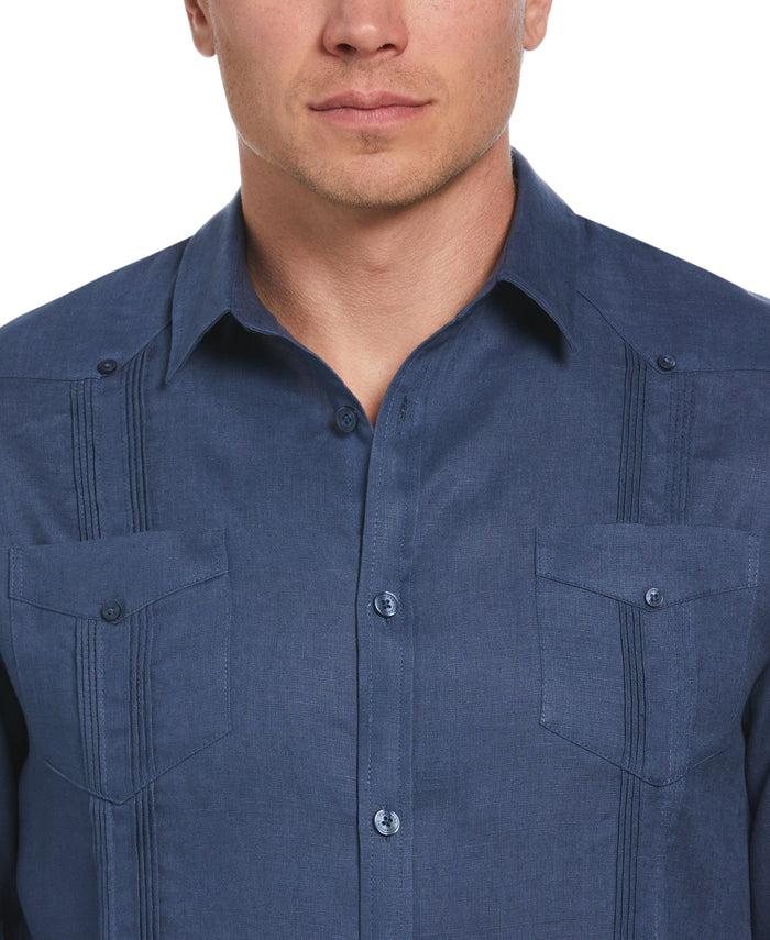 Cubavera 100% Linen Classic Guayabera Shirt - Long Sleeve Ensign Blue