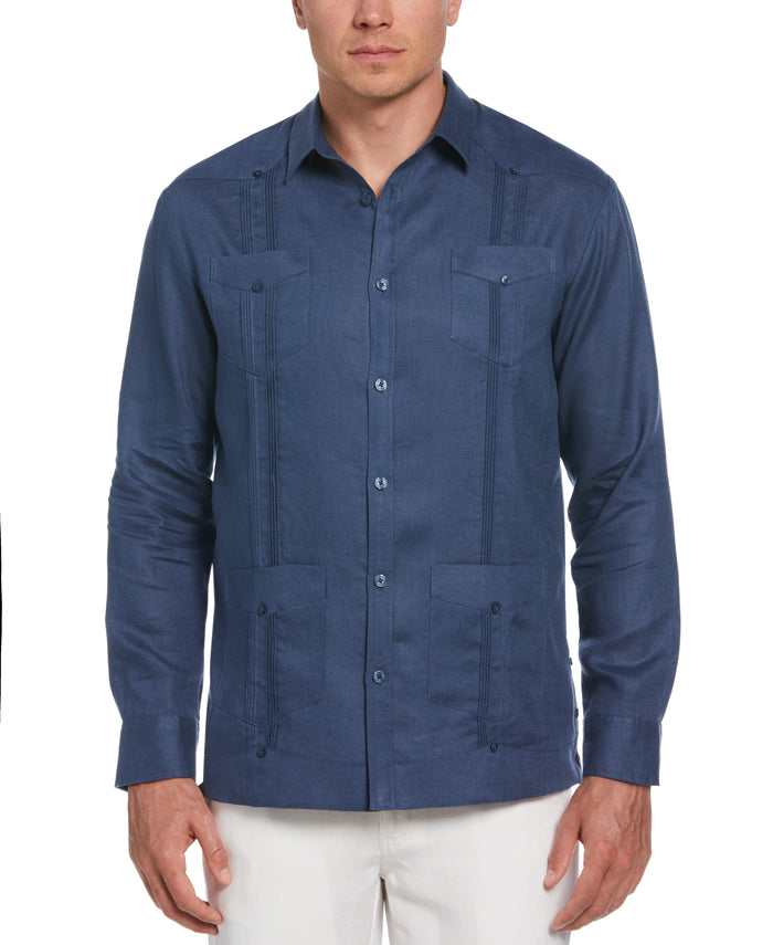 cubavera 100% Linen Classic Guayabera Shirt - Long Sleeve Ensign Blue