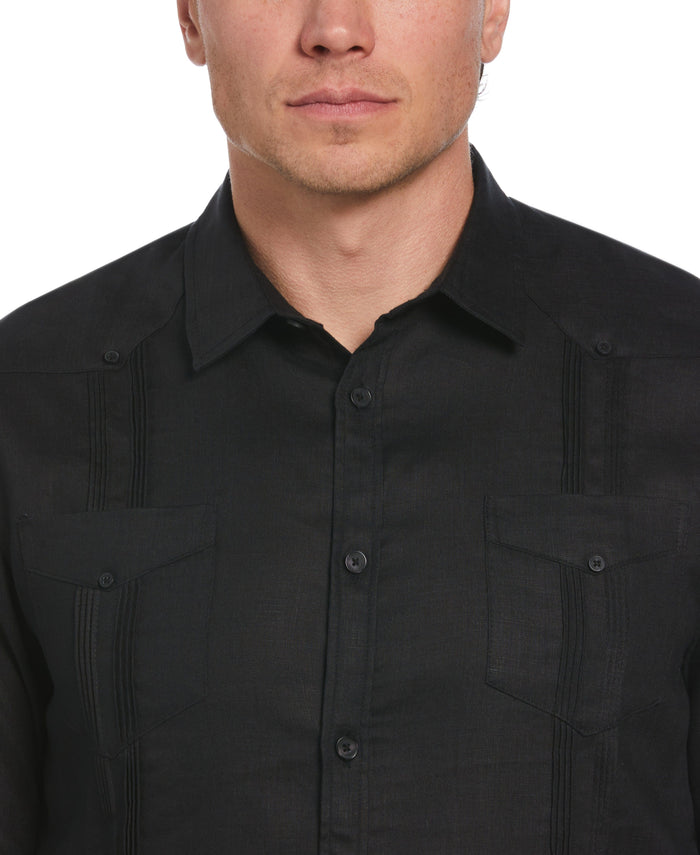 Cubavera 100% Linen Classic Guayabera Shirt - Long Sleeve Jet Black