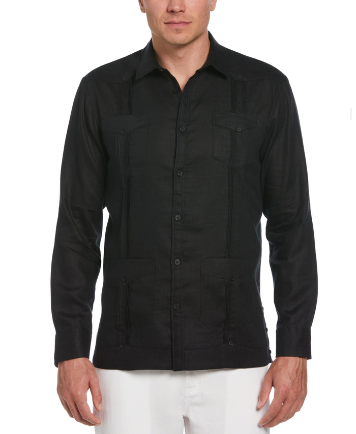 cubavera 100% Linen Classic Guayabera Shirt - Long Sleeve Jet Black