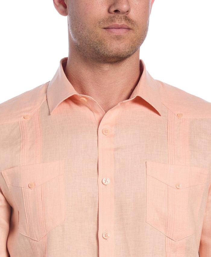 Cubavera 100% Linen Classic Guayabera Shirt - Long Sleeve Peach Parfait