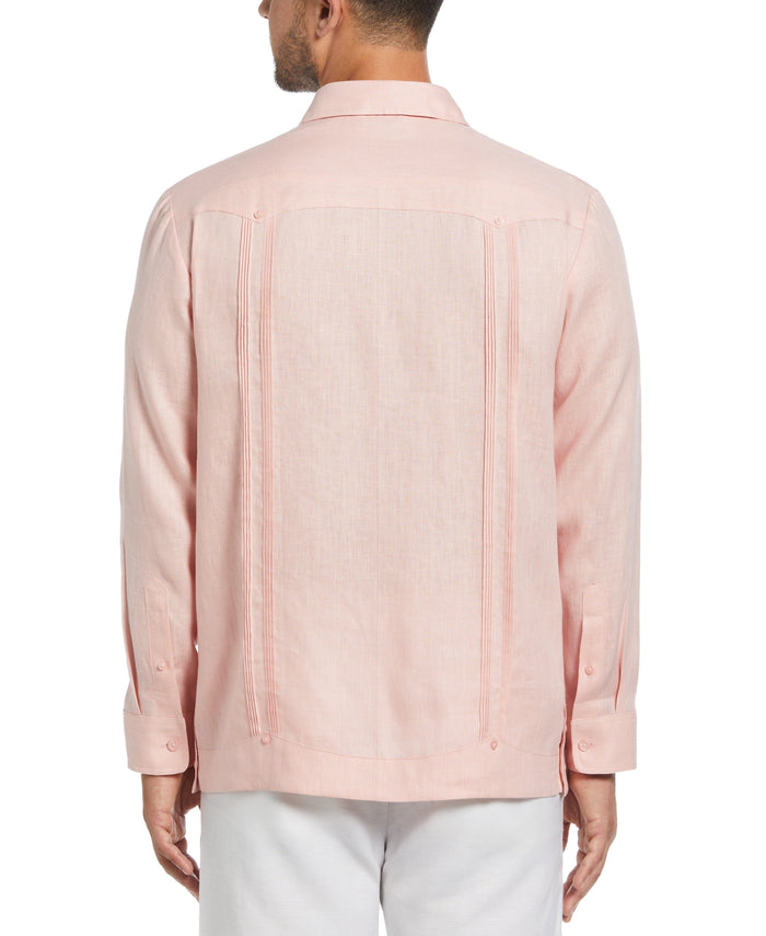 Cubavera 100% Linen Classic Guayabera Shirt - Long Sleeve Silver Pink
