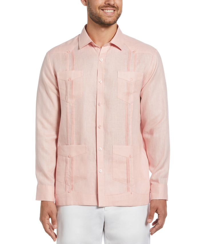 cubavera 100% Linen Classic Guayabera Shirt - Long Sleeve Silver Pink