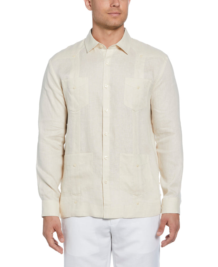 cubavera 100% Linen Classic Guayabera Shirt - Long Sleeve Whitecap Gray