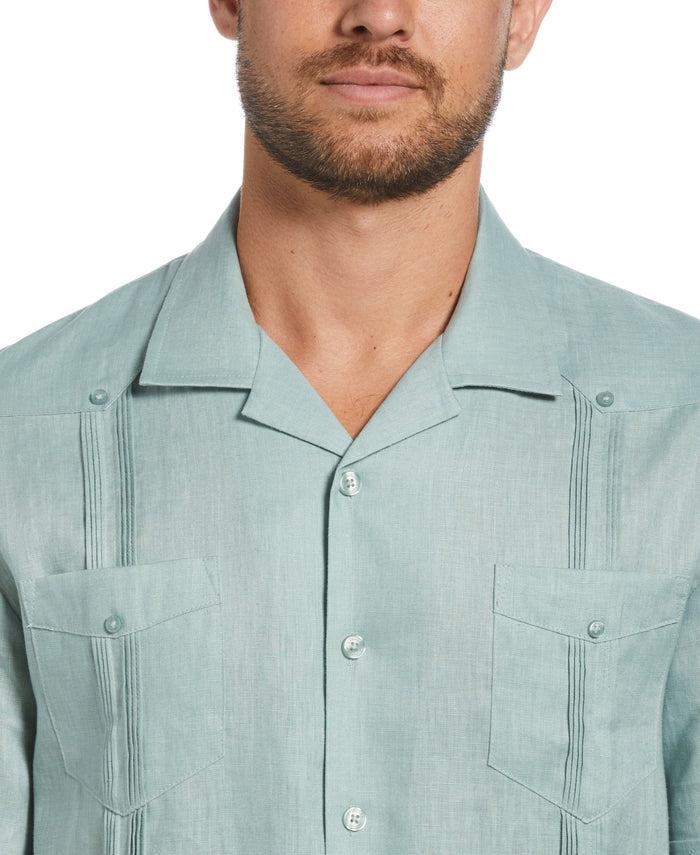 Cubavera 100% Linen Classic Guayabera Shirt - Short Sleeve Blue Surf