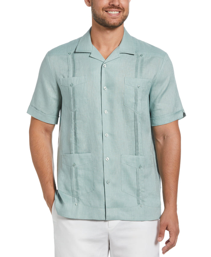 cubavera 100% Linen Classic Guayabera Shirt - Short Sleeve Blue Surf